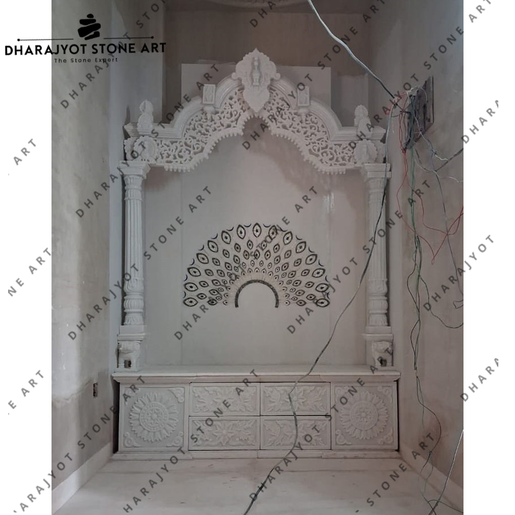 Antique White Marble Inlay Carved Temple For Home