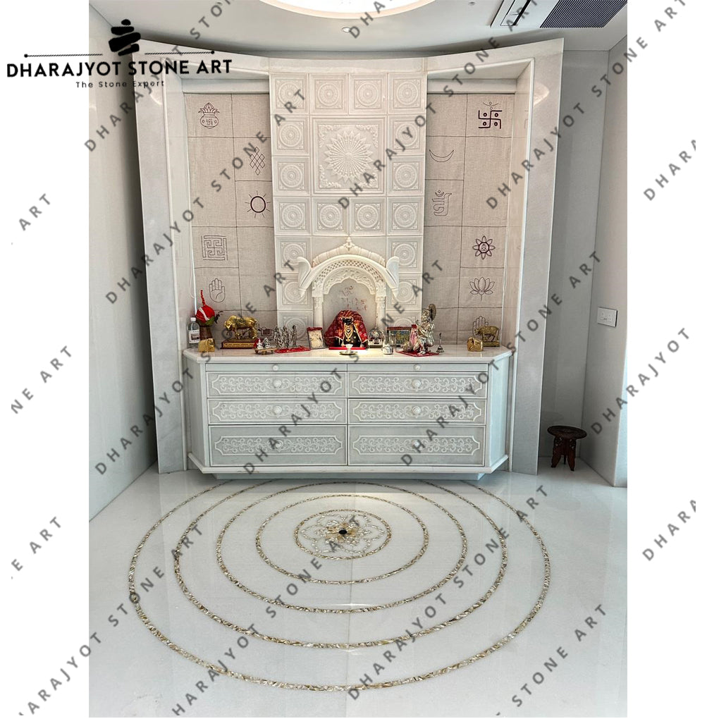 Custom Carved Polished White Marble Handcrafted Home Mandir