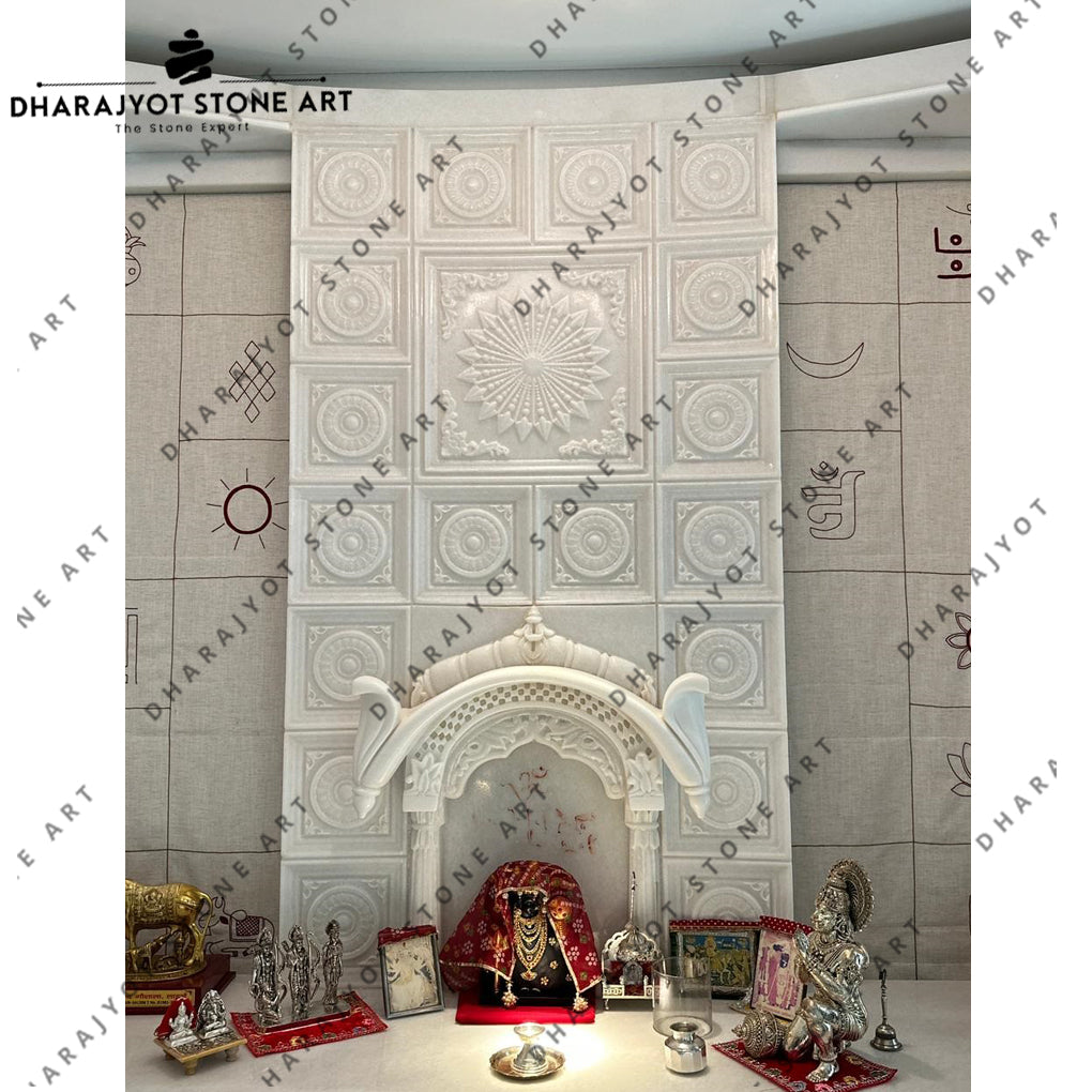 Custom Carved Polished White Marble Handcrafted Home Mandir