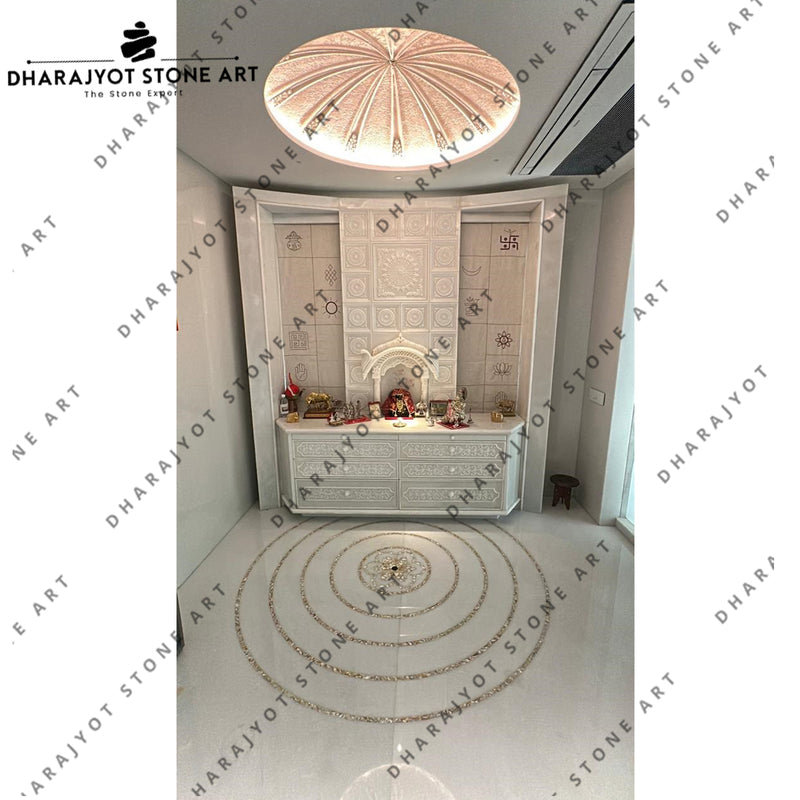Custom Carved Polished White Marble Handcrafted Home Mandir