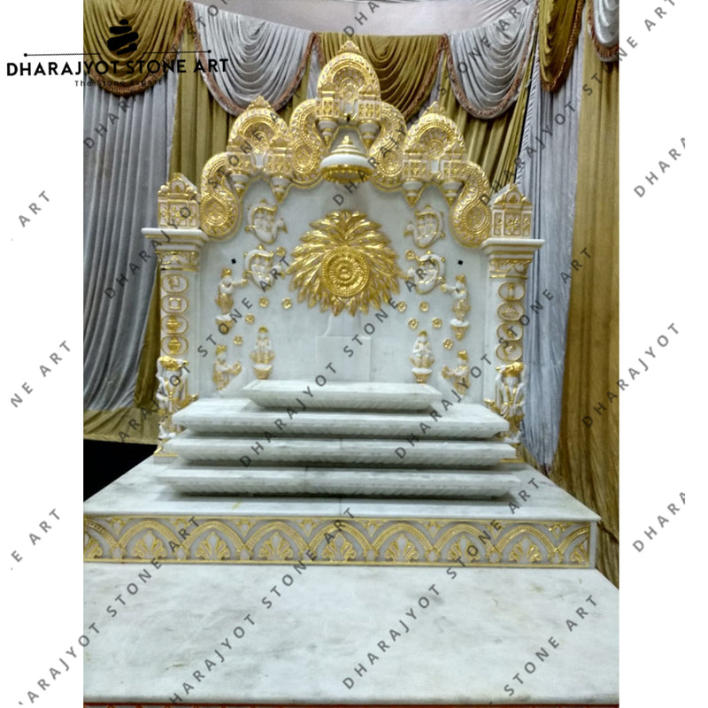 Handmade Modern Design White Marble Mandir Carved Temple for Home