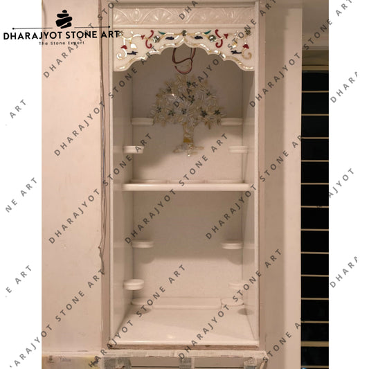 Hand Carving Elegant White Marble Stone Temple With Inlay Work