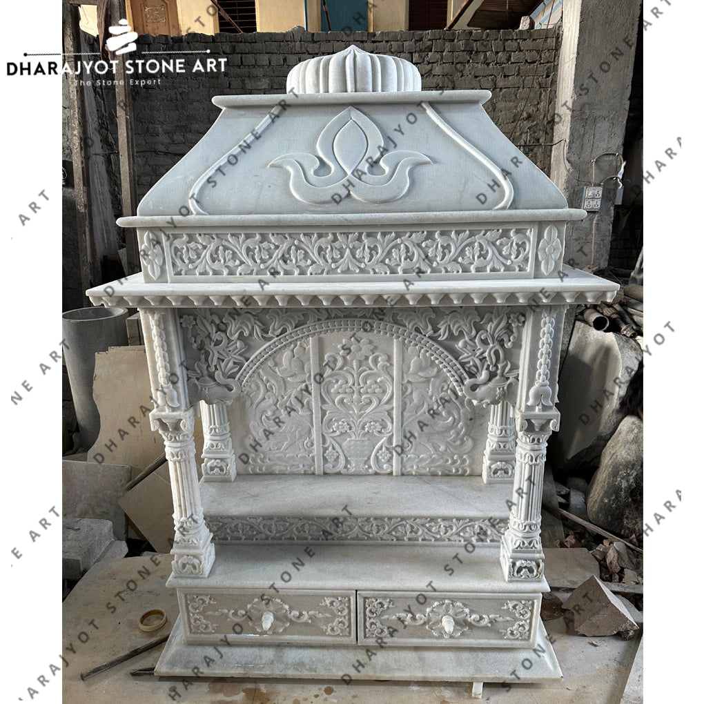 Elegant Hand-Carved White Marble Temple for Home