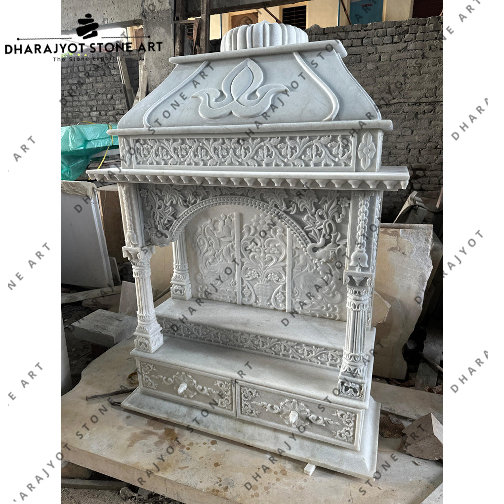 Elegant Hand-Carved White Marble Temple for Home