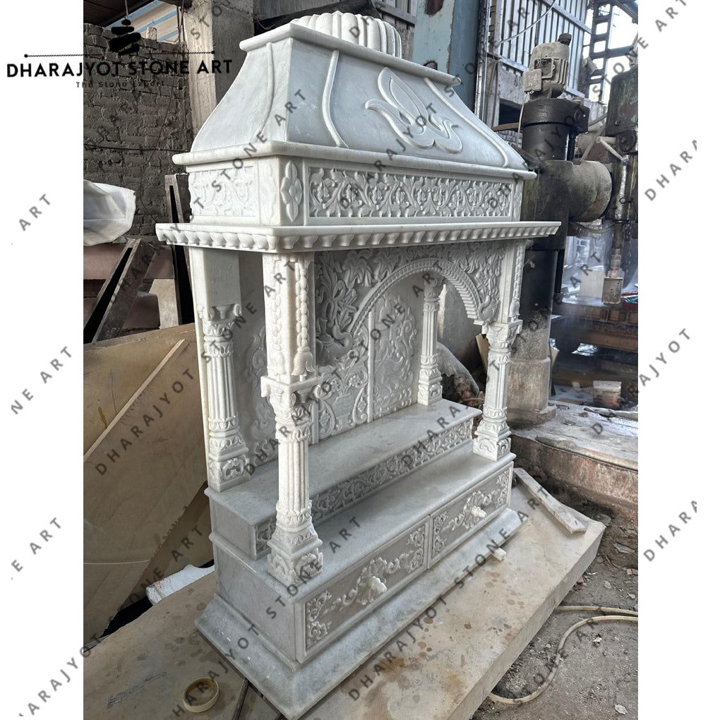 Elegant Hand-Carved White Marble Temple for Home