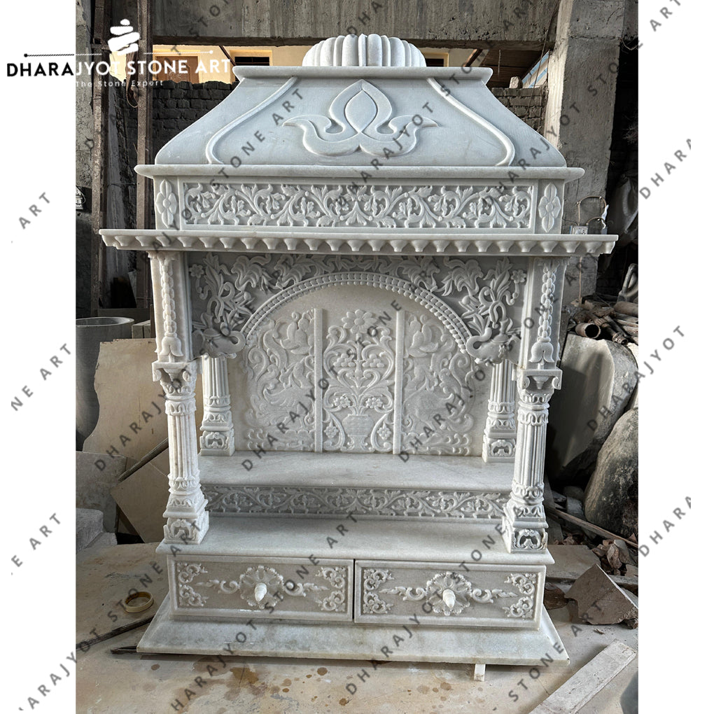 Elegant Hand-Carved White Marble Temple for Home