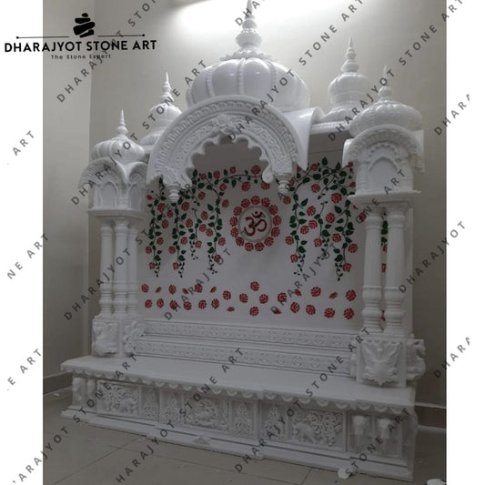 Indian White Marble Home Temple With Inaly Work