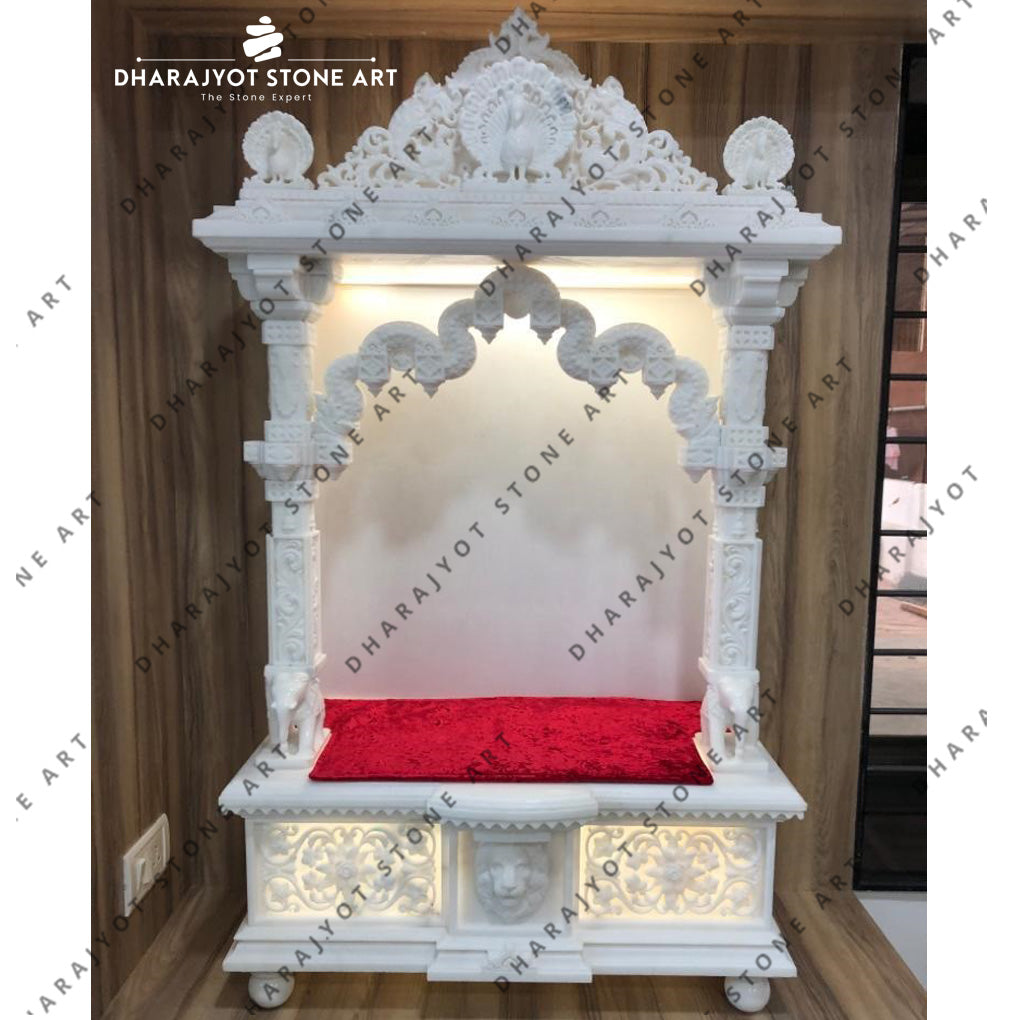 Traditional Indian Handcrafted White Marble Stone Mandir