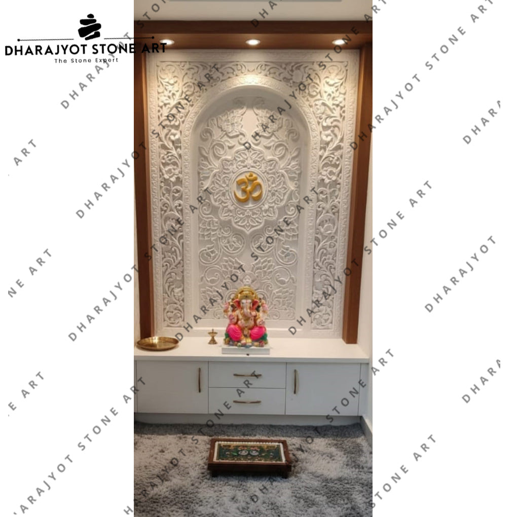 Custom-Carved Elegant Handcrafted Indoor White Marble Temple