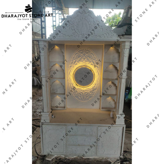 Luxury Hand-Carved Floral White Marble Home Temple