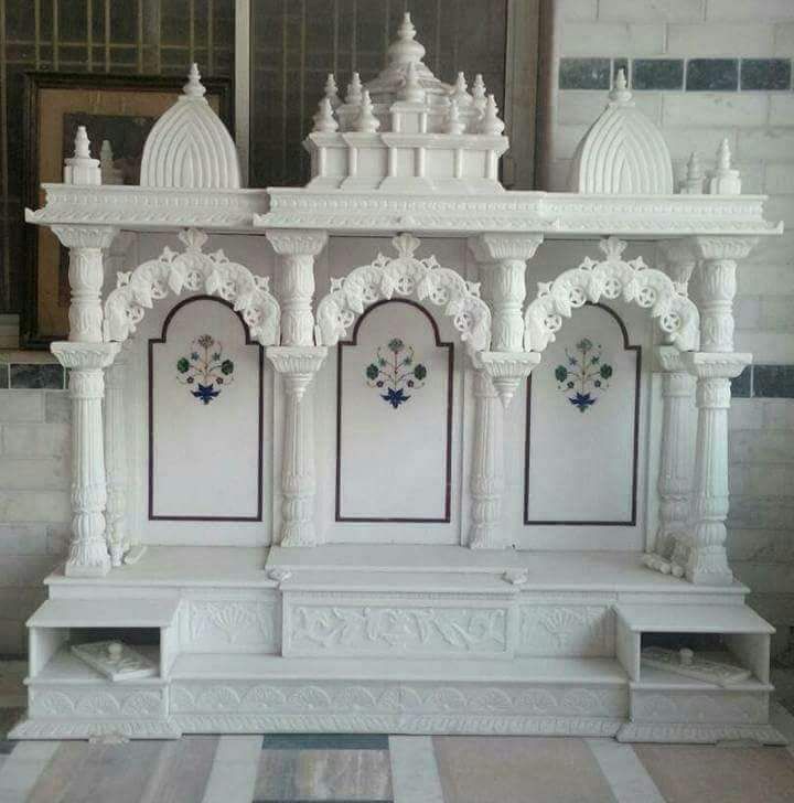 Traditional Shikhar And Decorative Pillar Hand Carved White Marble Jain Temple