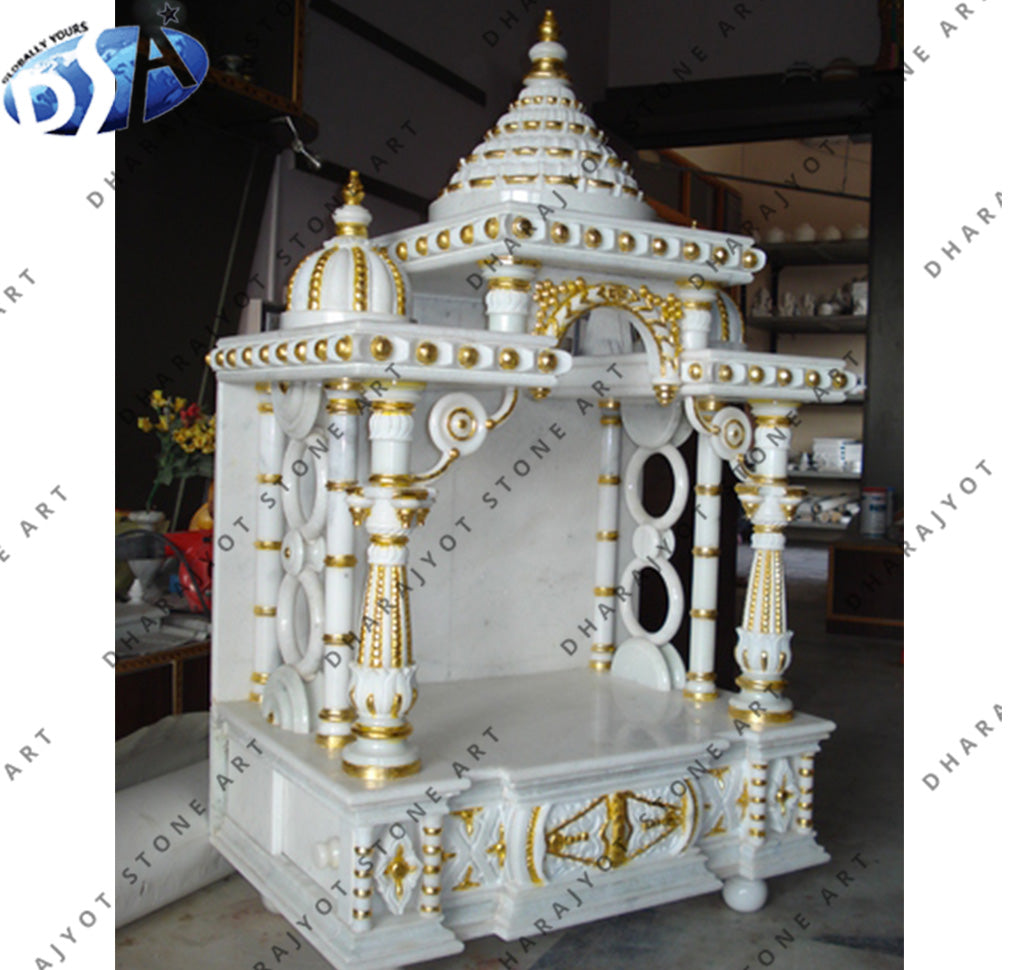 Rectangular Base Temple Indoor Rectangle White Carved Marble Temple – Dharajyot Stone Art