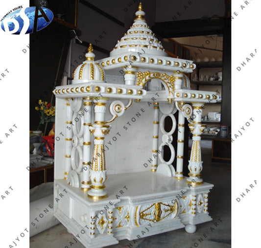 Indoor Rectangle White Carved Marble Temple