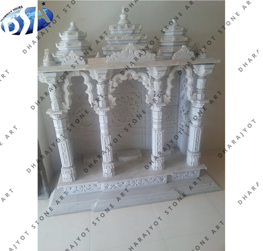 Hand Carved White Marble Polish Mandir