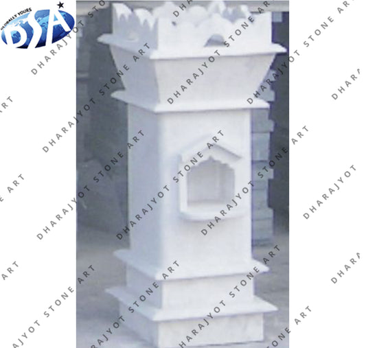 Polished White Marble Hand Carved Tulsikyara