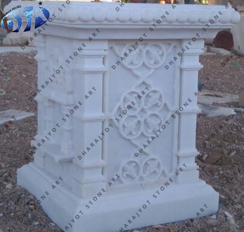 White Marble Hand Carved Designer Tulsikyara