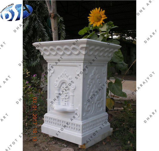 Hand Carved White Marble Polished Tulsikyara