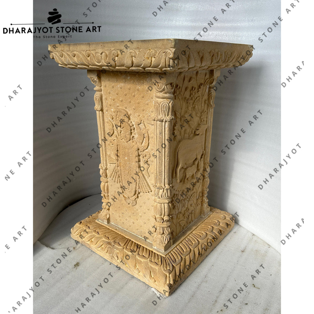 Natural Traditional Handcrafted Floral Design Tulsikyara with Shreenath and Cow Sculpture