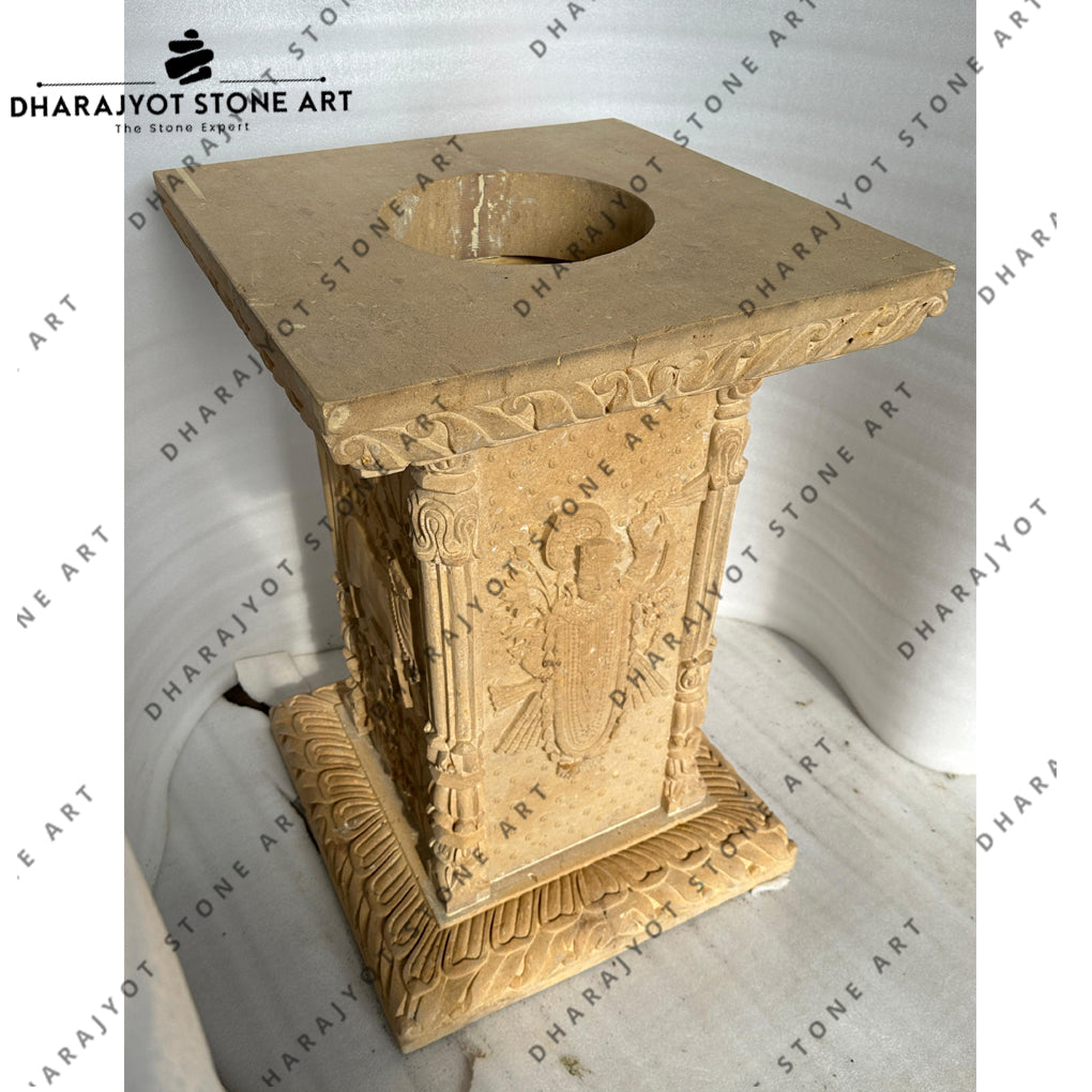 Natural Traditional Handcrafted Floral Design Tulsikyara with Shreenath and Cow Sculpture