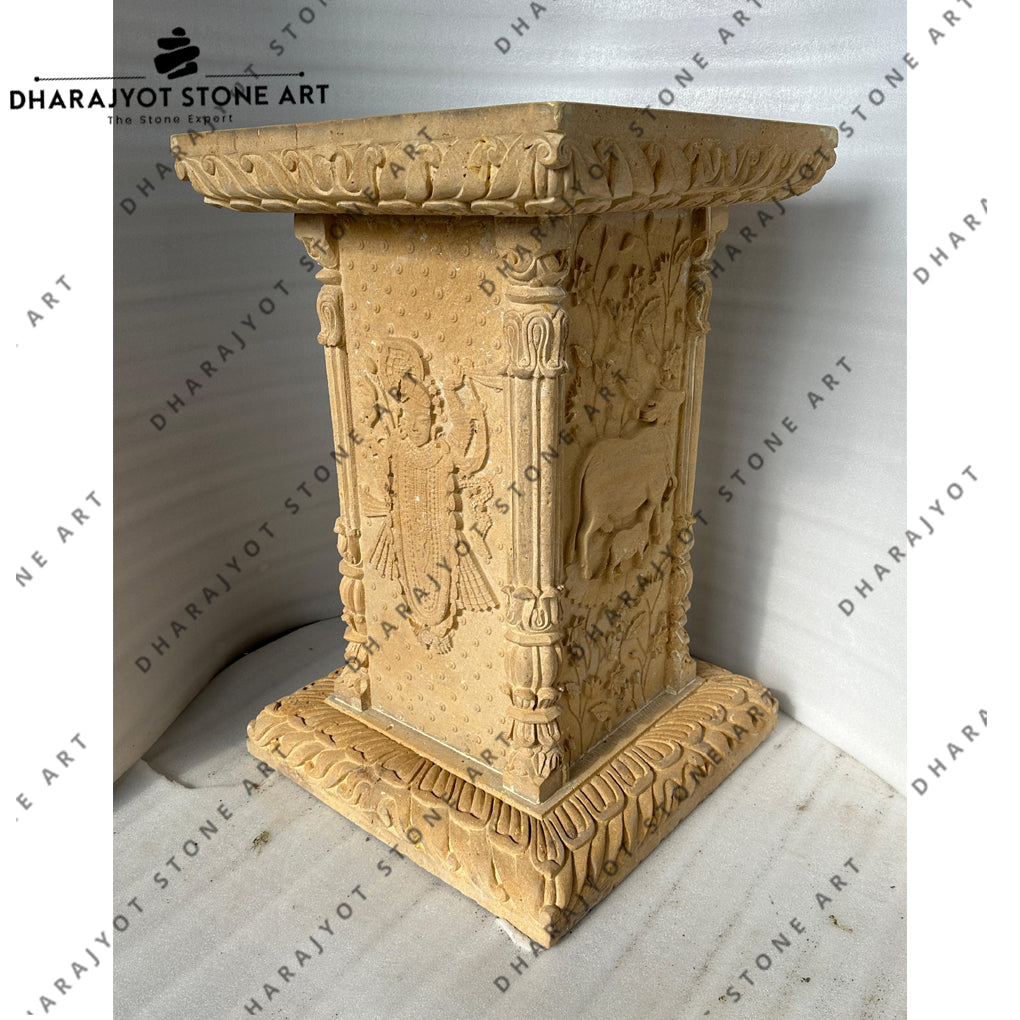 Natural Traditional Handcrafted Floral Design Tulsikyara with Shreenath and Cow Sculpture