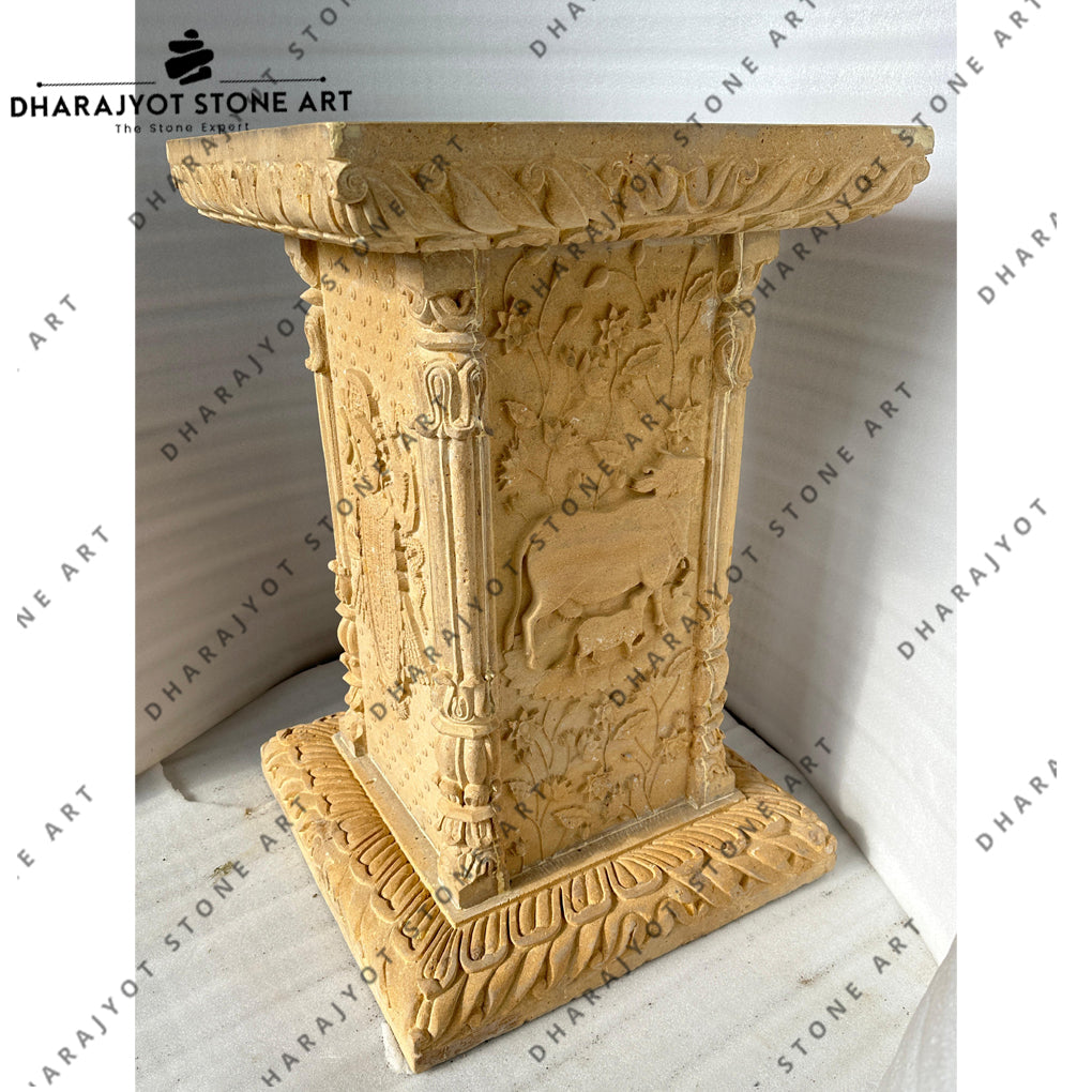 Natural Traditional Handcrafted Floral Design Tulsikyara with Shreenath and Cow Sculpture