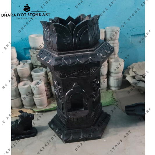 Handcrafted Black Granite Tulsi Kyara with Lotus Crown