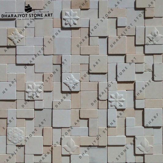 White Square Marble Up And Down Mosaic