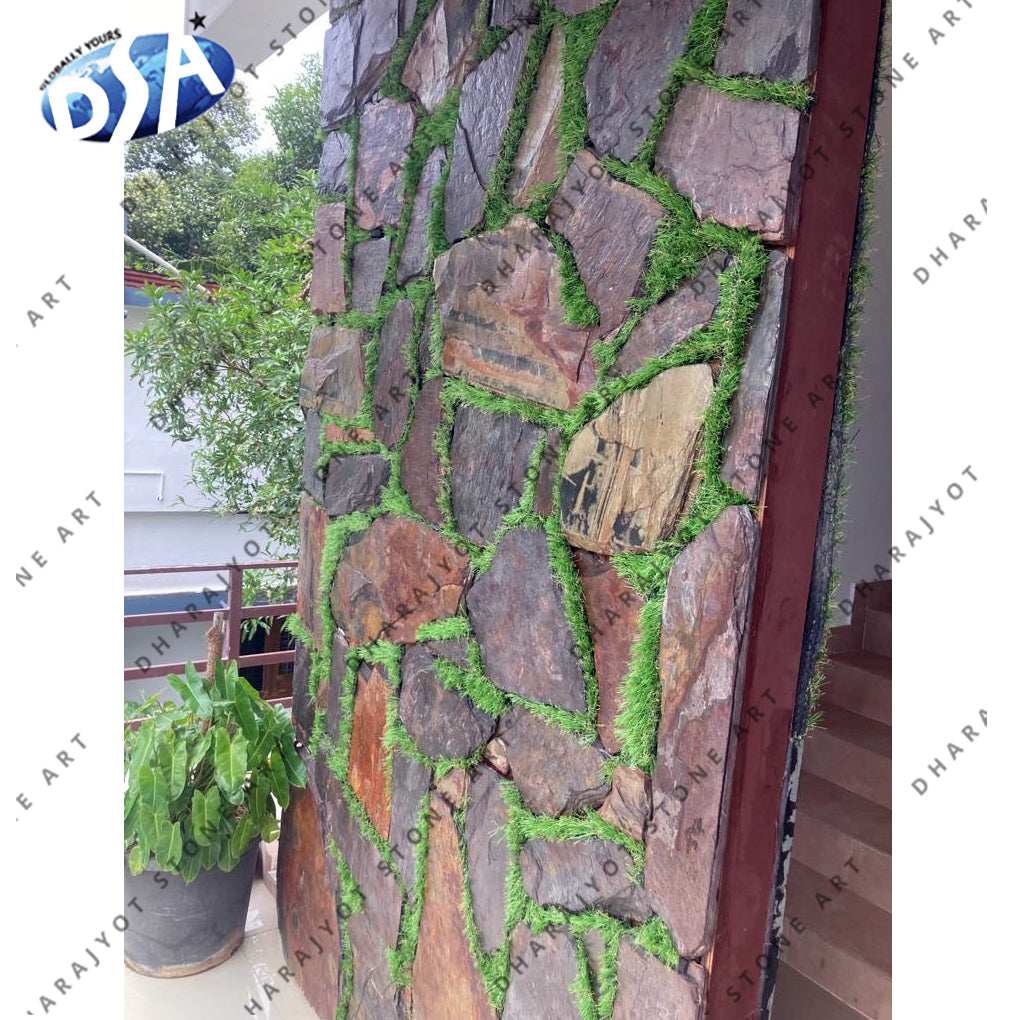 Slate Flagstone on Mesh for Outdoor Wall Cladding – Dharajyot Stone Art