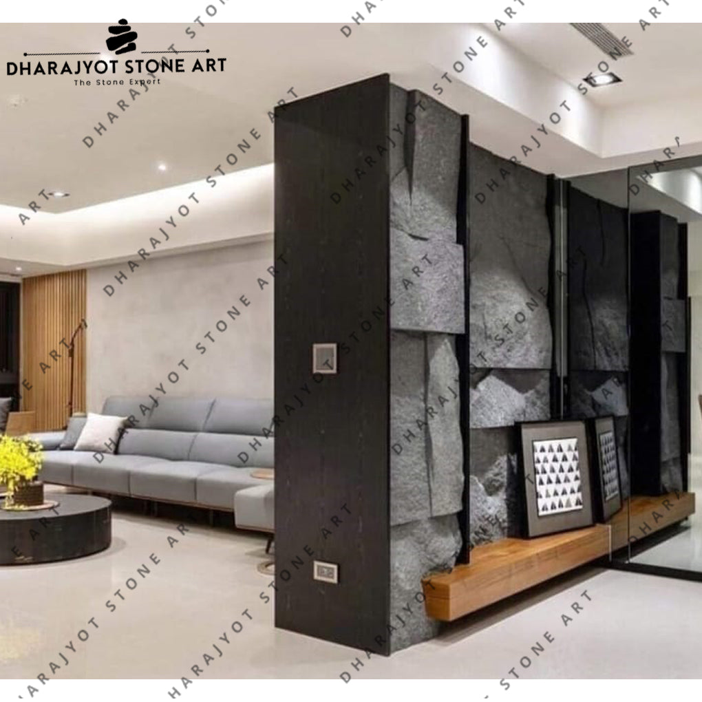 Modern Interior Grey Basalt Stone Wall Cladding