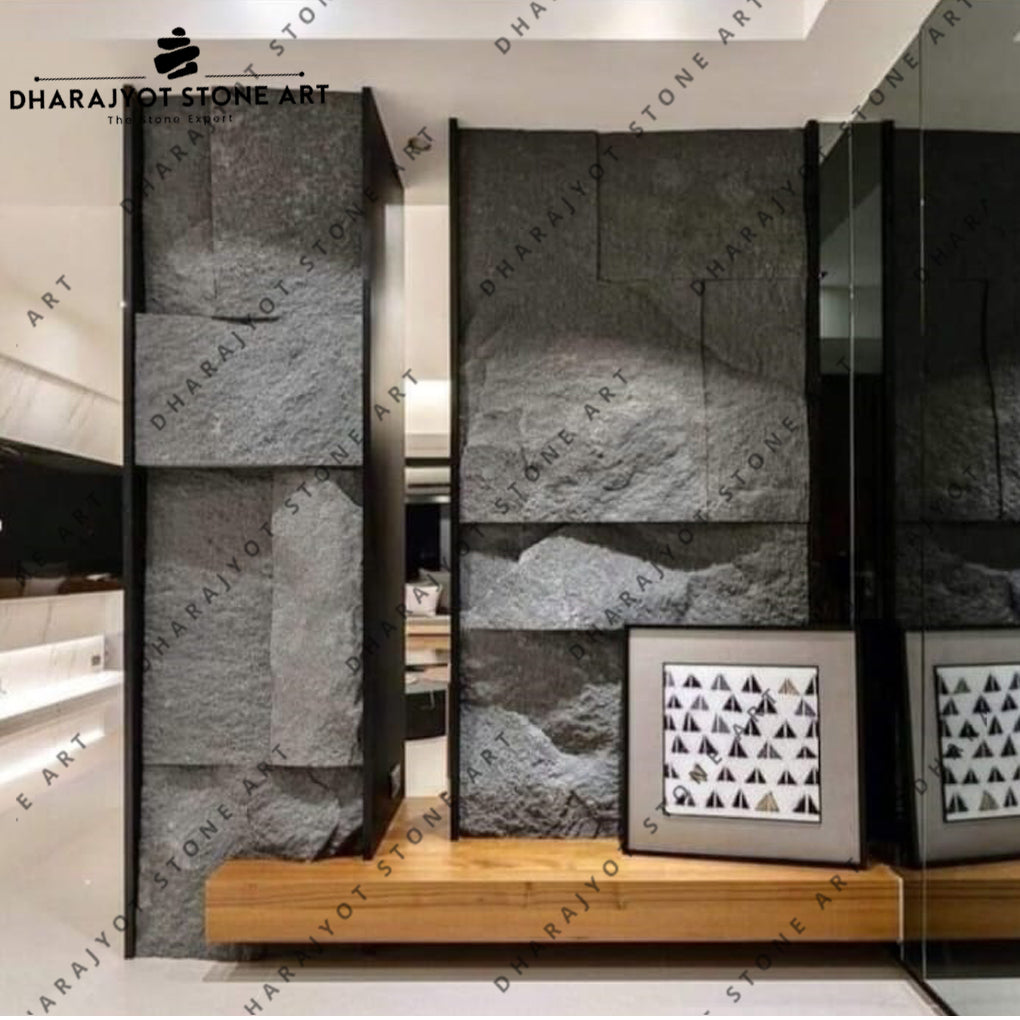 Modern Interior Grey Basalt Stone Wall Cladding