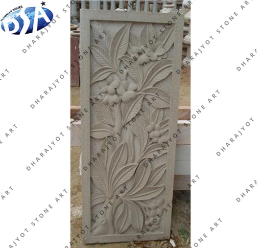 Vertical Natural Floral Leaf White Stone Wall Hanging