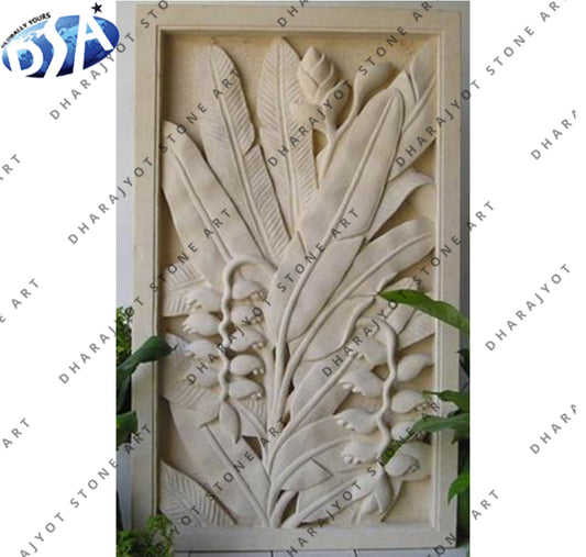 Natural Stone Carved Marble Flower Wall Hanging