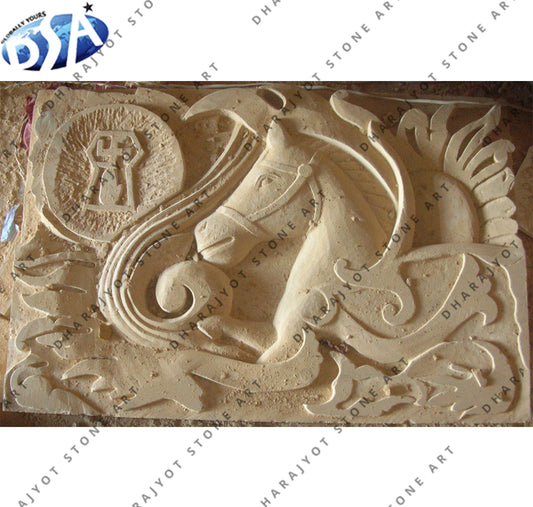 Home Wall Decorative Horse Sculpture Relief White Sandstone Wall Hanging