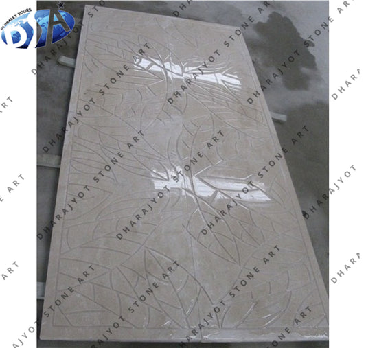 Elegant Leaf Pattern Design Polished Hand Carved Stone Wall Hanging