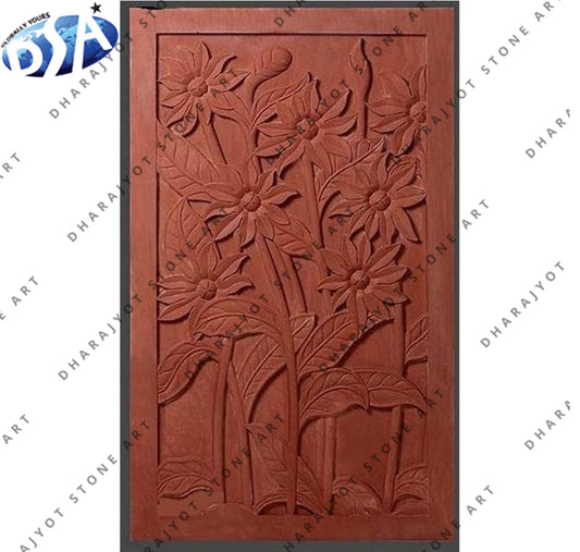 Home Decor 3D Red Sandstone Carved Wall Hanging