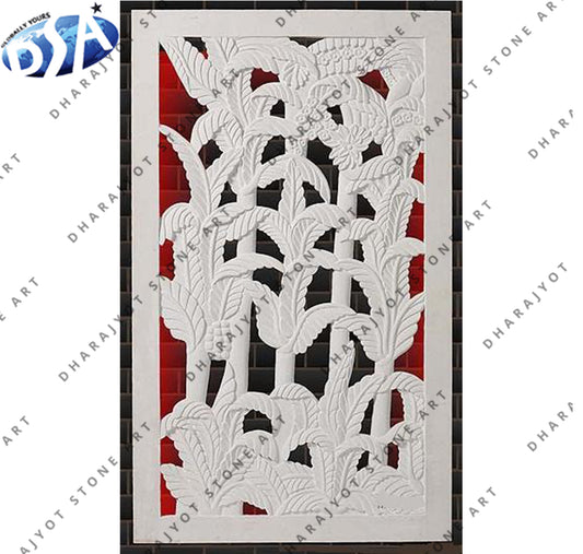 Natural Sandstone Hand-Carved White Stone Wall Hanging