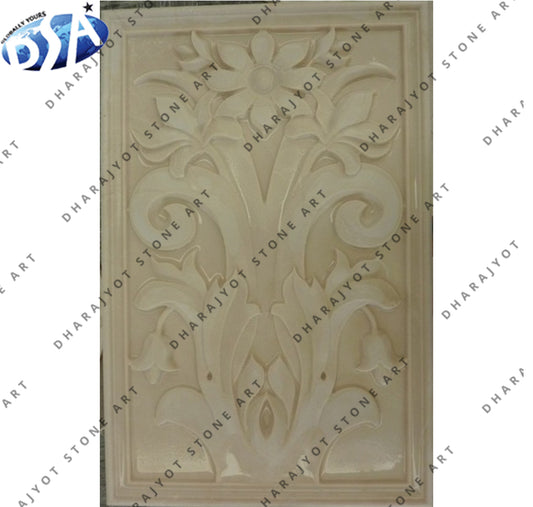 Hand Carved Natural Sandstone Decorative Flower Design Wall Hanging