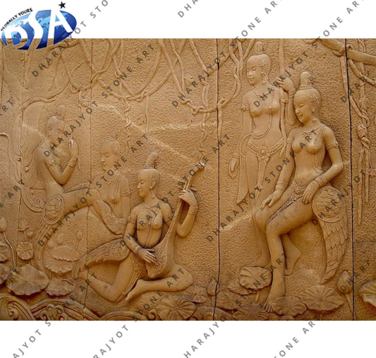 Classic Hand Carved Women Sculpture Sandstone Wall Hanging