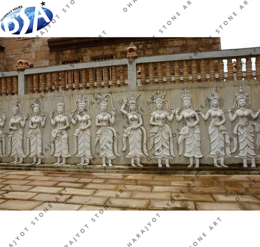 White Sandstone Apsara Sculpture Outdoor Wall Hanging
