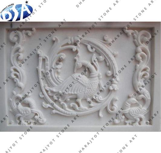 White Carved Designer Sandstone Carving Polished Wall Hanging