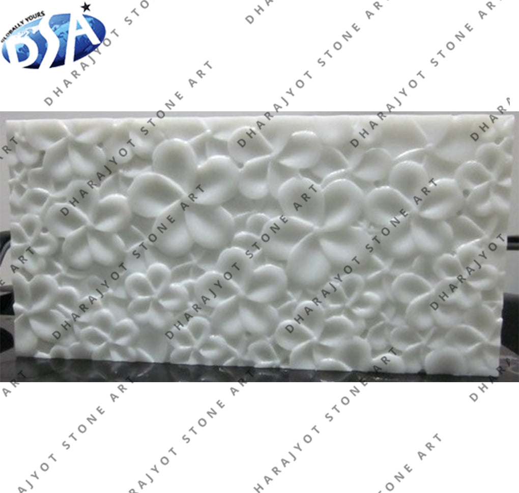 Natural 3D Hand-Carved White Marble Floral Wall Hanging