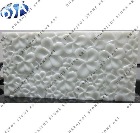 Natural 3D Hand-Carved White Marble Floral Wall Hanging