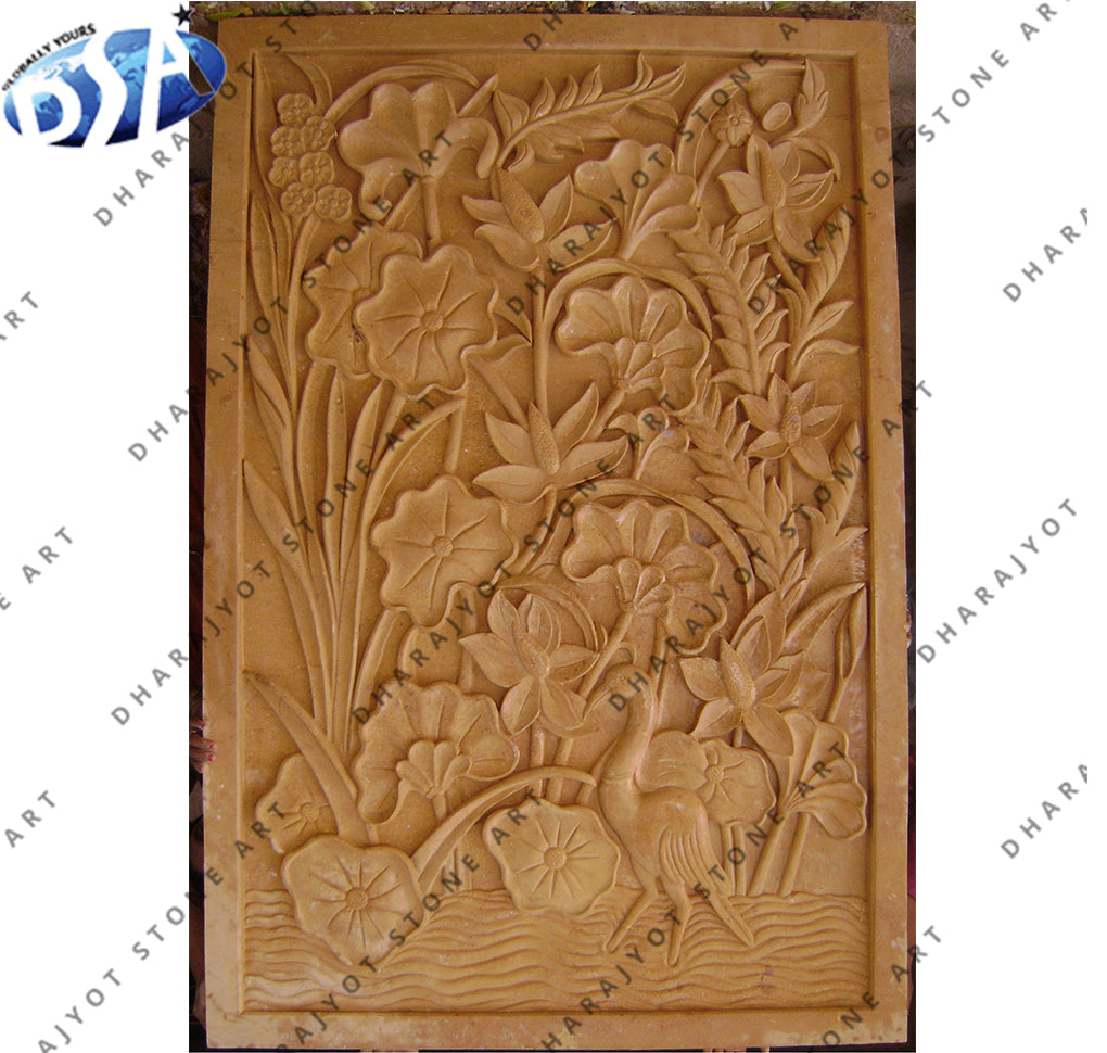 Yellow Sandstone Sculpture Relief for Wall Hanging