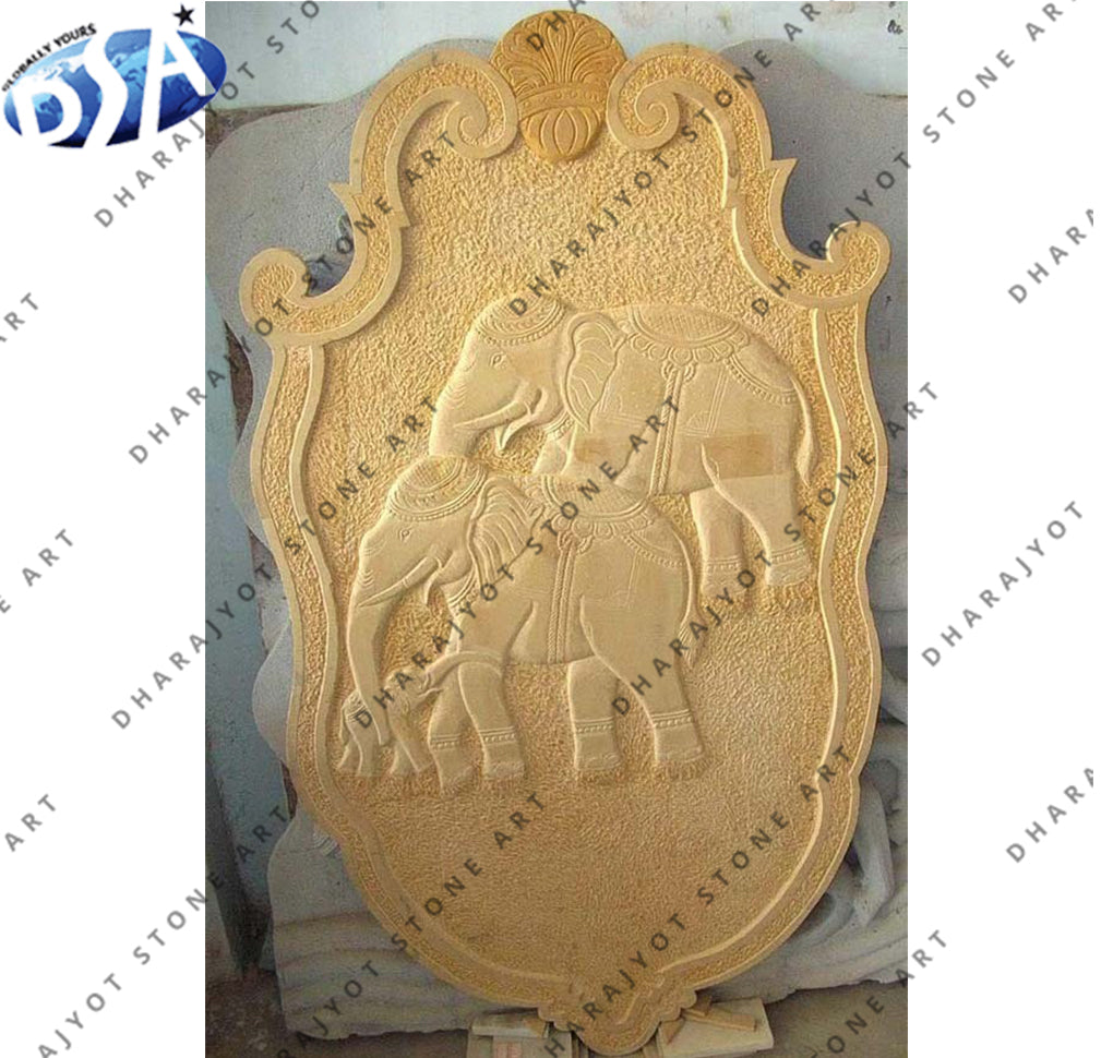Carving Stone Marble Elephant Sculpture Relief for Wall Hanging