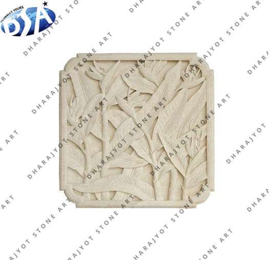 Rectangular Polished Marble Carving Design Floral Wall Hanging