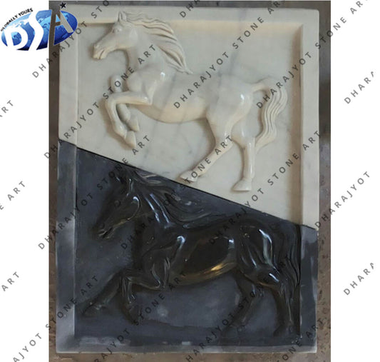 Natural Stone Carved Marble Horse Statue Wall Hanging