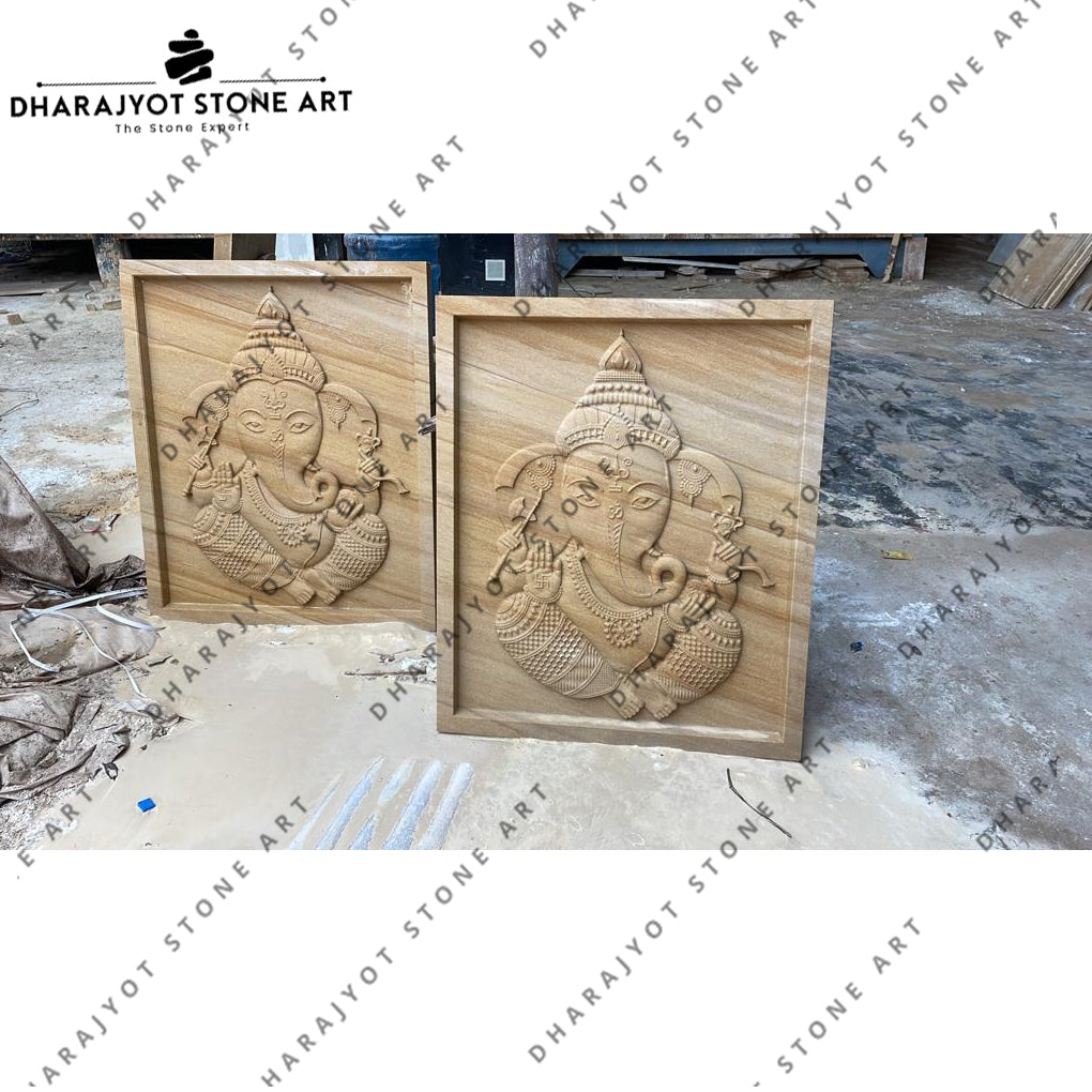 Lord Ganesha Handcrafted Sandstone Wall Mural