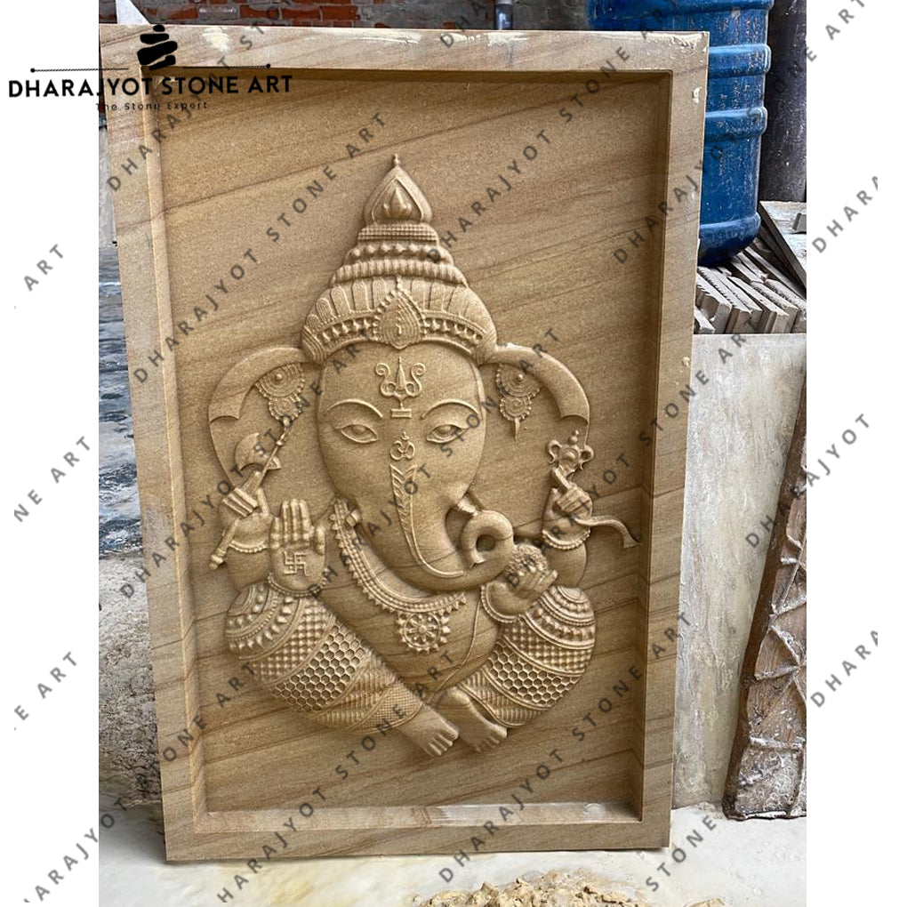 Lord Ganesha Handcrafted Sandstone Wall Mural