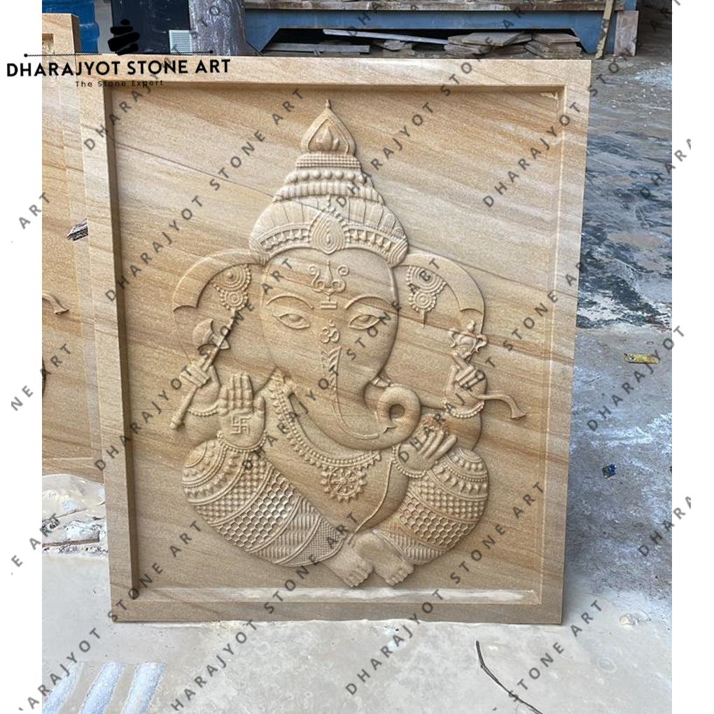 Lord Ganesha Handcrafted Sandstone Wall Mural