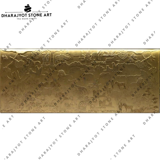 Golden Finish Jungle Scene Stone Mural
